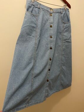 Light Blue Denim Maxi Skirt with Front Buttons